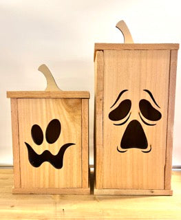 Lighted Carved Wooden Pumpkin Boxes