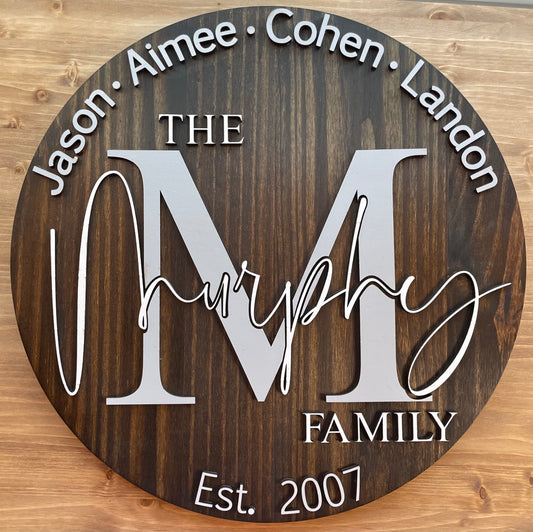 18" Family Round Sign with Kids Names